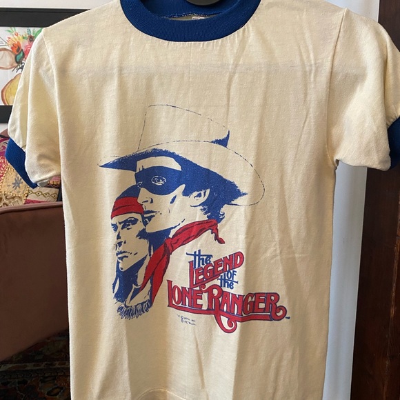 The Legend or the Long Ranger Vintage butter yellow and navy trim tshirt. - Picture 3 of 7